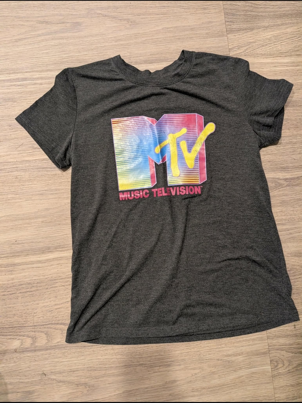 MTV Music Television Logo Tee - Charcoal with Rainbow Graphic
